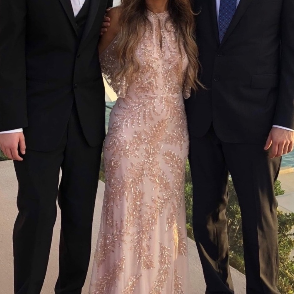 Aidan Mattox cold shoulder beaded gown